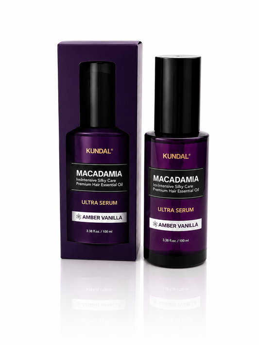 KUNDAL Macadamia Hiusseerumi 100ml – Amber Vanilla | Kiillottava & Pehmentävä Leave-In
