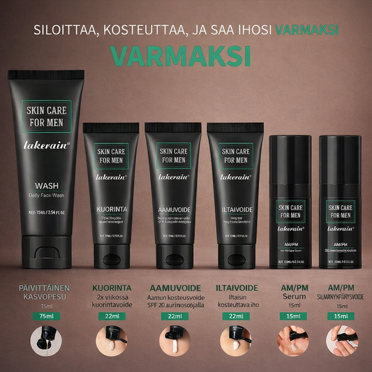 Miesten ihonhoitosetti – 6-osainen kasvojen hoitorutiini miehille (SPF 20)