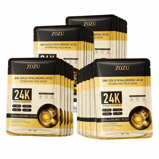 24K kulta kasvonaamio 10 kpl – kosteuttava hyaluronihappo kangasnaamio