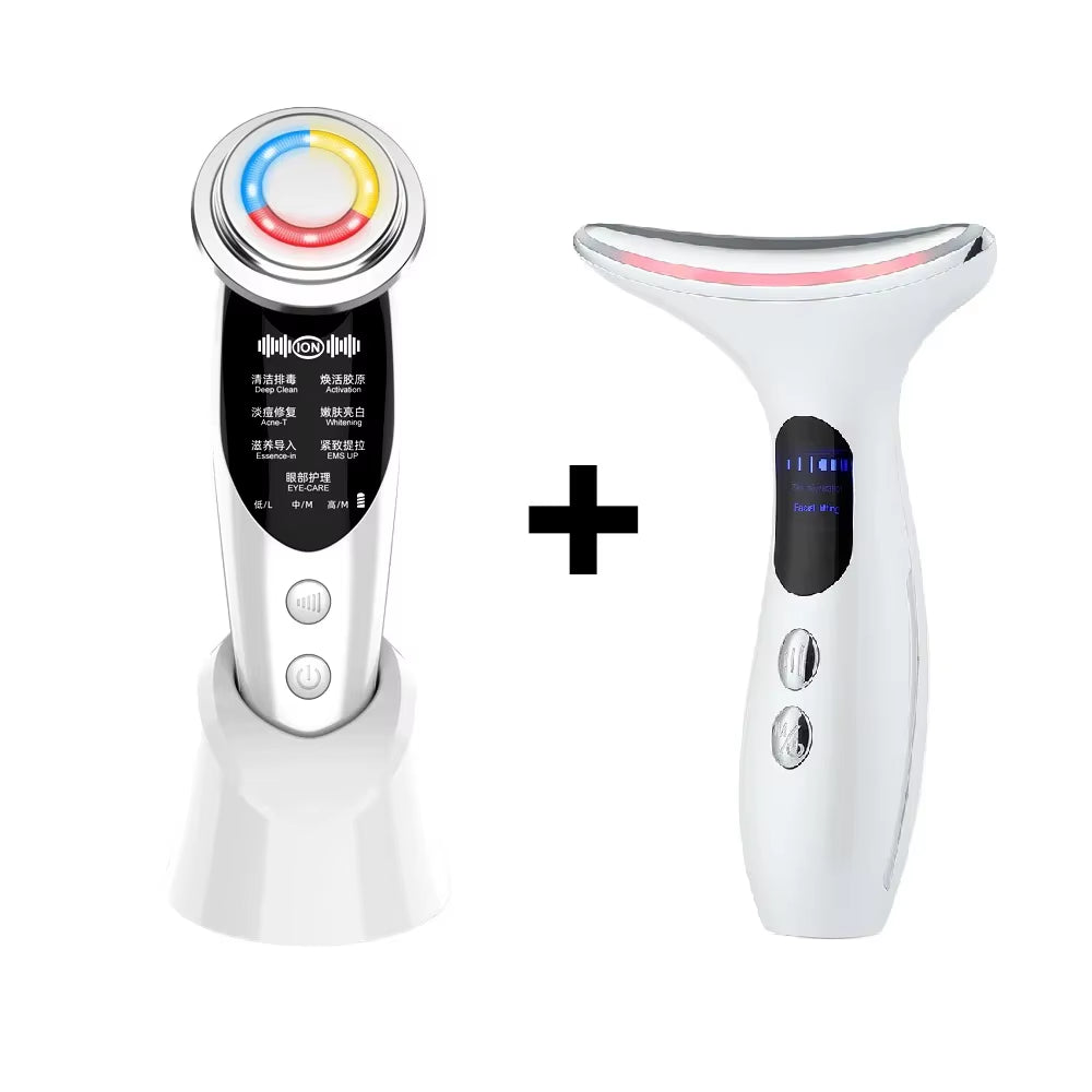 7In1 Face Lift Device EMS RF Microcurrent Skin Rejuvenation Facial Massager + 3Color Neck Face Beauty Device Removal Double Chin