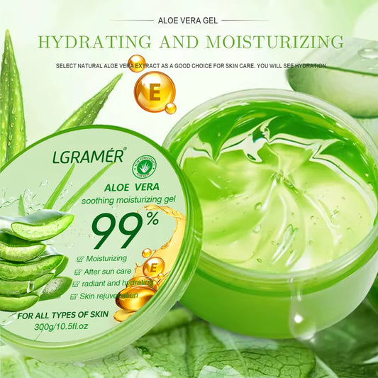 99% Aloe Vera Gel Deep Hydration and Moisturizing Facial Leave-In Gel Shrink Pores Sleep Mask Korean Skincare Products 300G