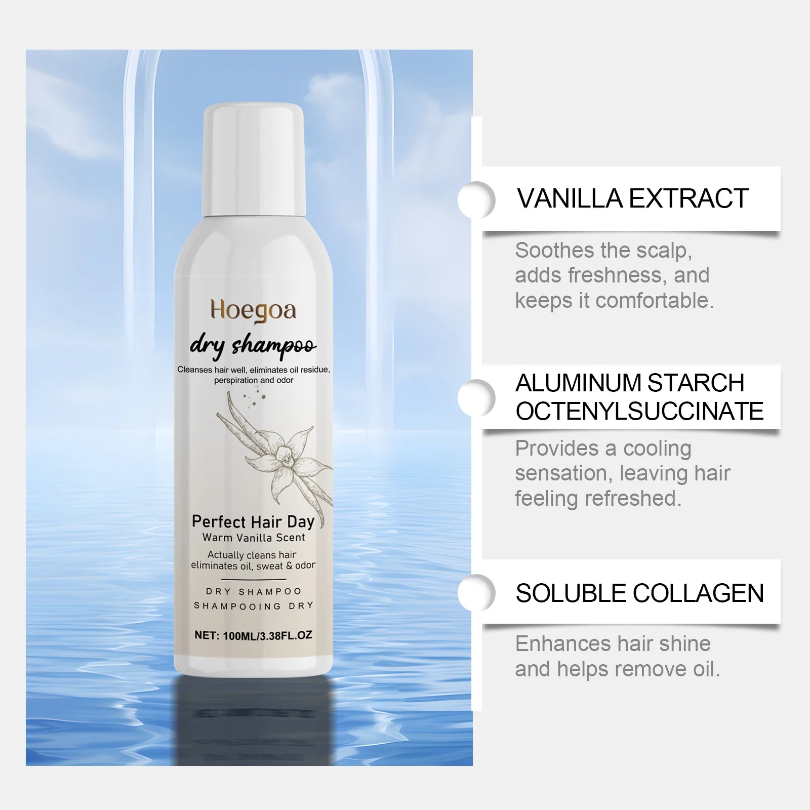 Vanilla Scented Dry Shampoo Spray Oil Absorbing Volumizing Hair Refresh Instant Clean No Water Needed Travel Size 100Ml