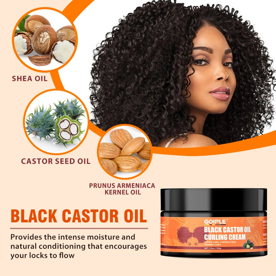 Black Castor Oil Curling Cream Moisturizing and Nourishing Curl Wave Styling Conditioner Enhancing Curl Defining Products
