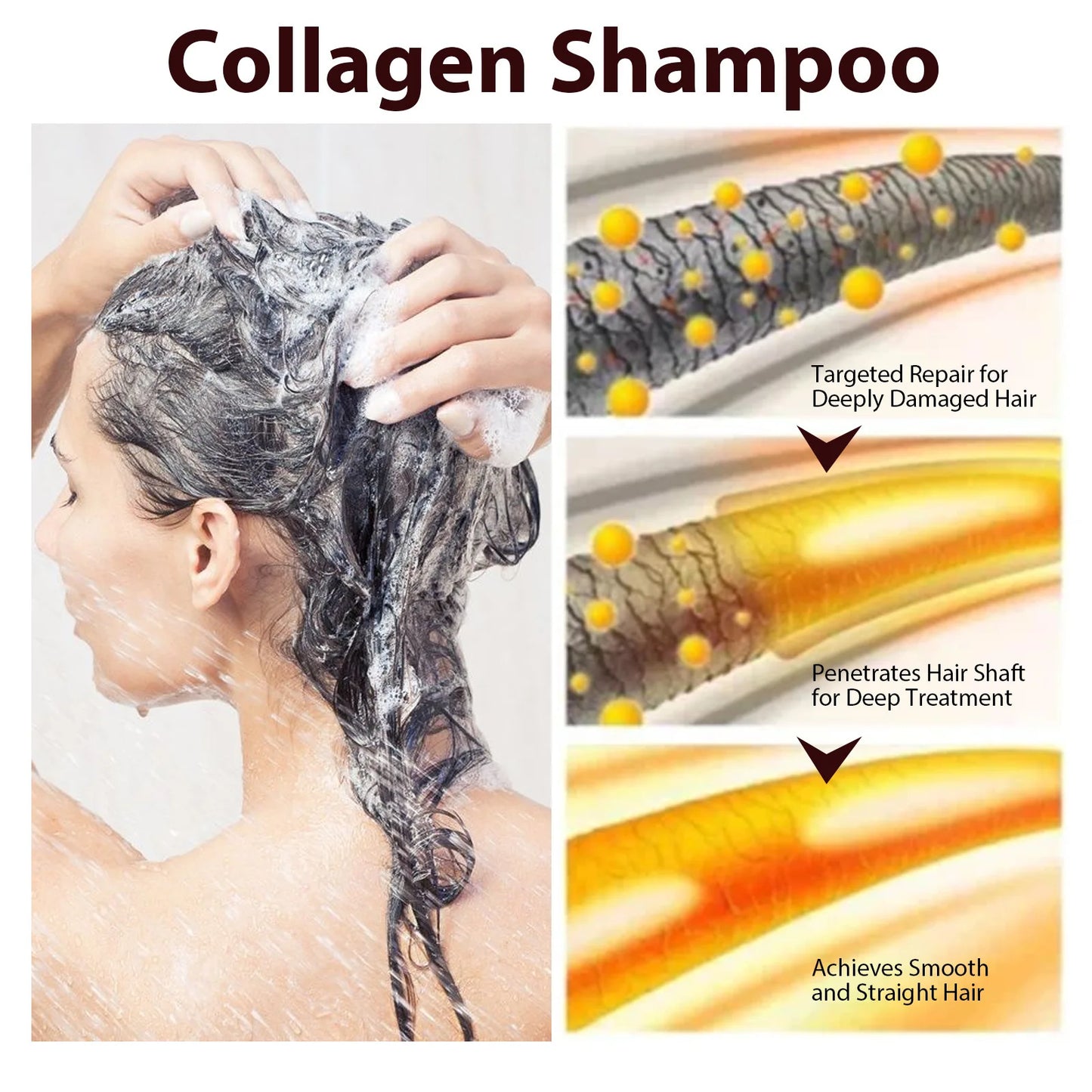 Collagen Shampoo Prevent Hair Loss Hair Breakage Treatment Nourish Hair Roots Frizzy Remover Smoothing Brightening Shampoo 100Ml