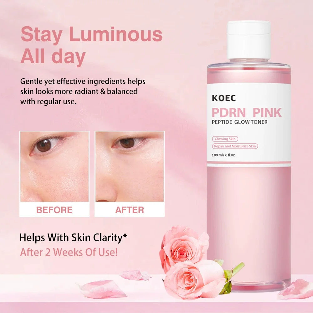 180Ml KOEC PDRN Pink Peptide Glow Toner Repairing Moisturizing Smoothing Improve Dark Spots Uneven Tone Increase Skin Barrier