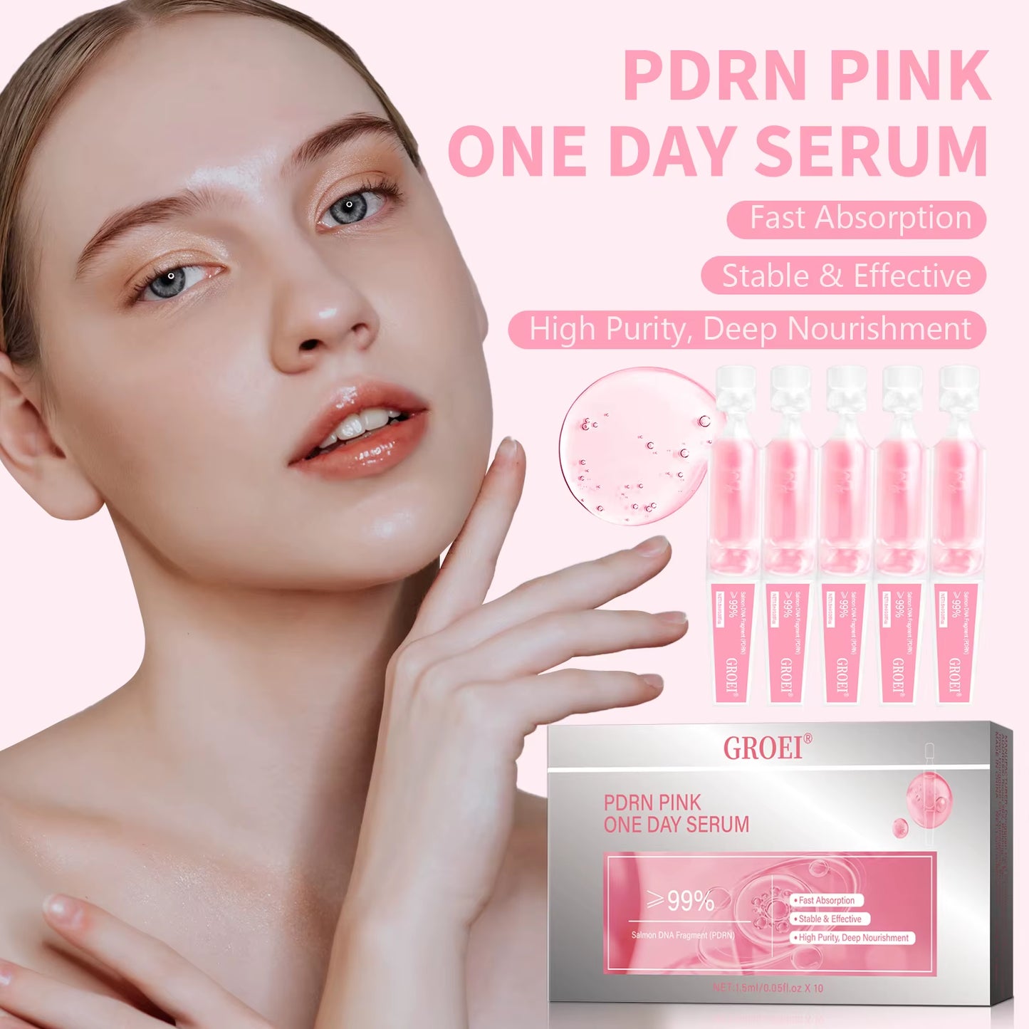 10Pcs/Box PDRN Serum Moisturizing Repairs Brightens Reduces Sagging Skin Care Essence Benefits anti Aging Facial Treatment
