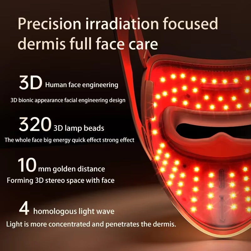 4 Color Light Facial Led Mask Red Light Therapy 320 Beads Face Photon Light Skin Rejuvenation anti Wrinkle anti Acne Beauty Care