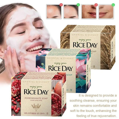 Natural Rice Cleansing Soap Gentle and Non-Irritating Lotus & Pomegranate Bathing Hand Wash Soap Deep Cleansing