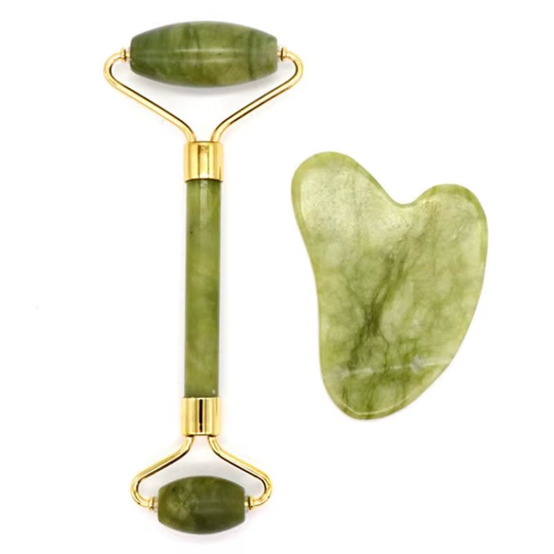 2PCS Natural Massager for Face Gouache Scraper Face Massager Jade Roller Guasha Scraper for Face Microniddle Roller Face Gua Sha