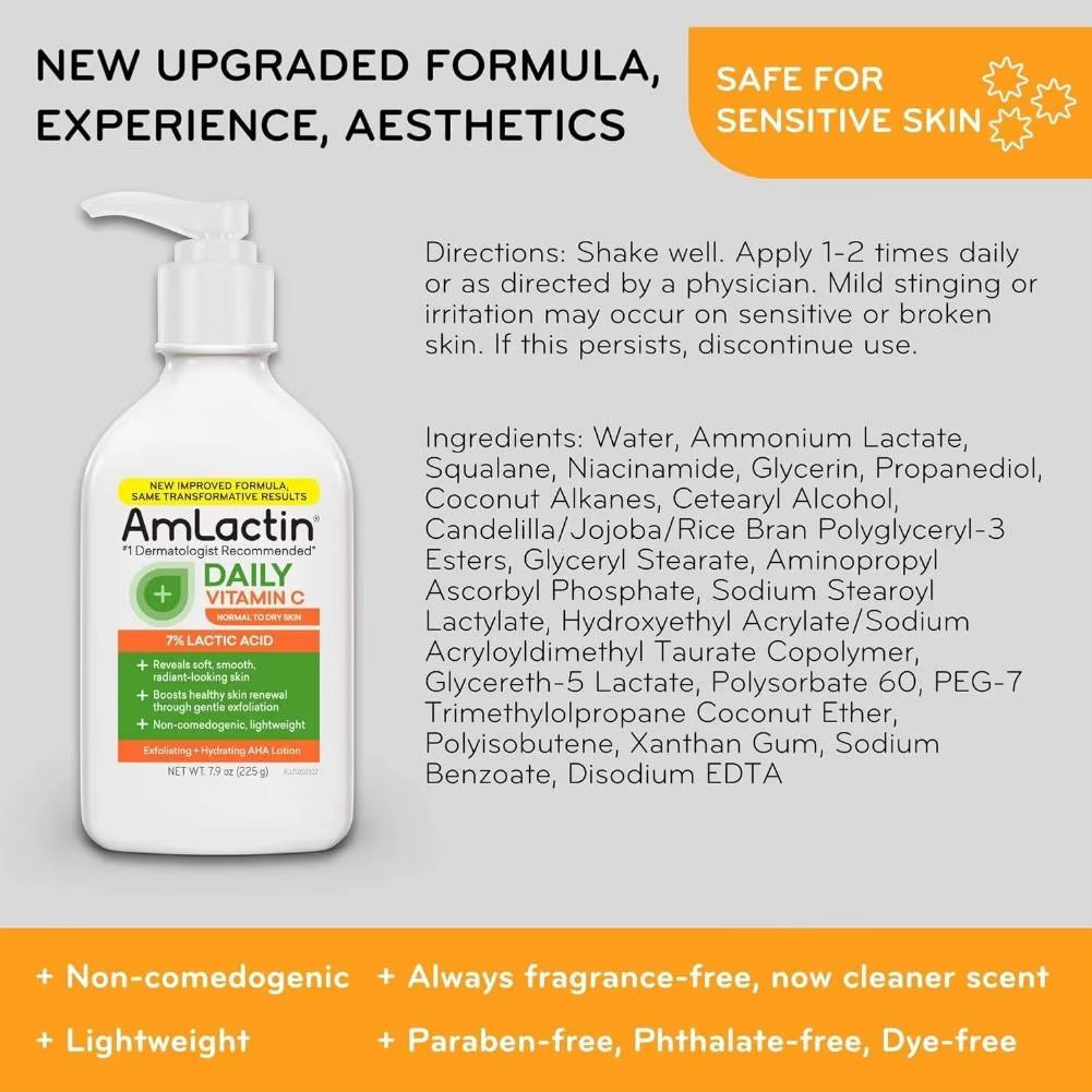 Amlactin Body Lotions Rapid Relief Restoring Lotion+Daily Moisturizing 12% Lactic Acid Lotion Nourishing Body Skin Cream 225ML