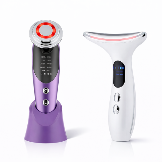EMS Kasvojen & Kaulan Hierontalaite - 7-in-1 LED-valoterapia, Mikrovirta & Lämpöhieronta