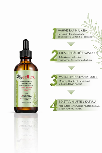 Rosmariini Hiusöljy– Luonnollinen Hiusöljy Hiustenlähtöön Eelhoe Rosemary Mint 60 ml