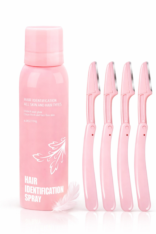 Dermaplaning setti kasvoille – karvojen tunnistussuihke + 4 dermaplaning-terää