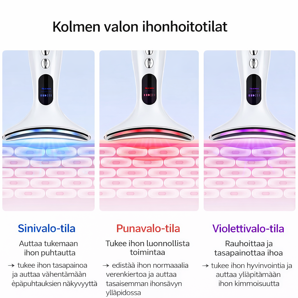 Mikrovirta EMS kasvo- ja kaulalaite – LED punavaloterapia, kiinteyttää ihoa ja vähentää juonteita