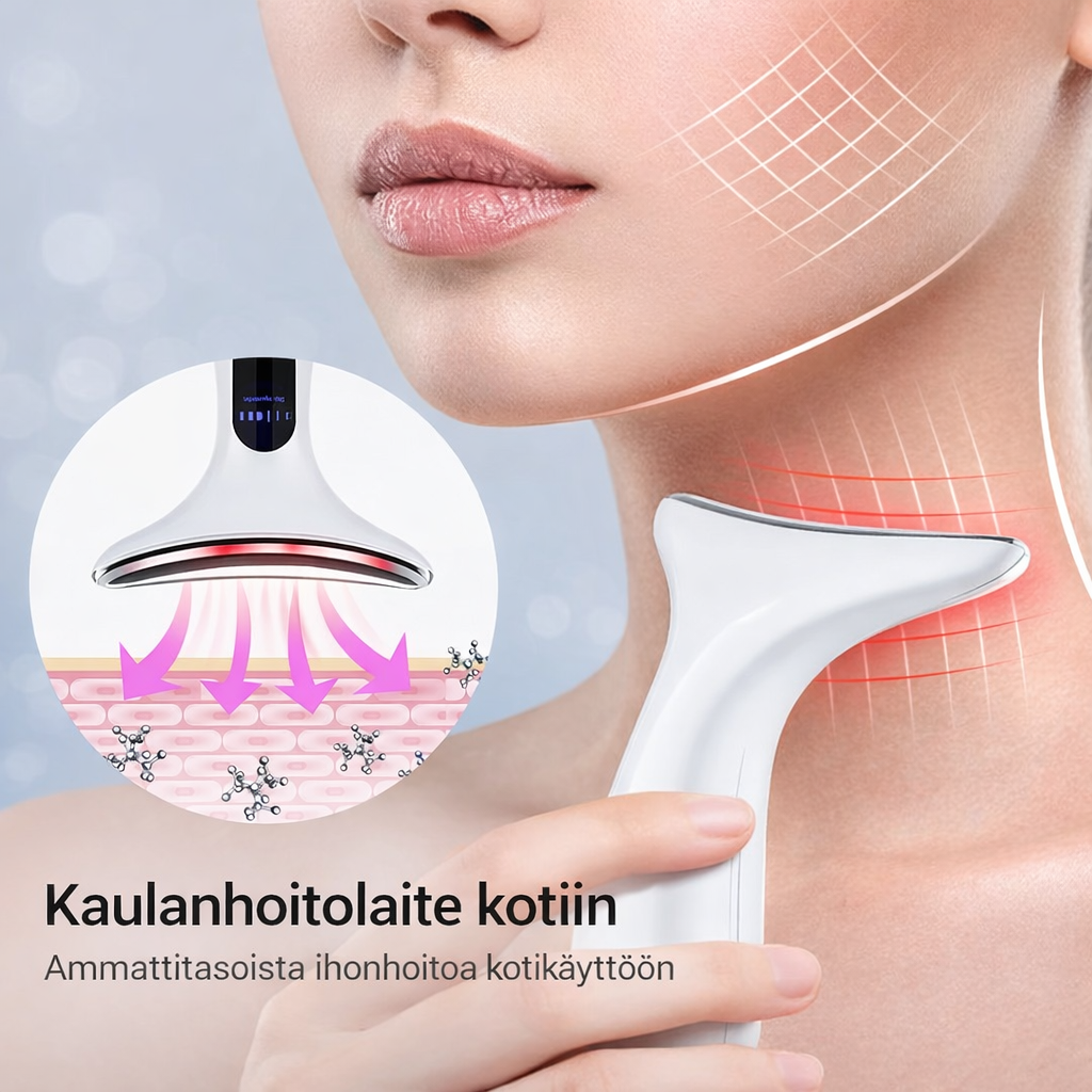 Mikrovirta EMS kasvo- ja kaulalaite – LED punavaloterapia, kiinteyttää ihoa ja vähentää juonteita