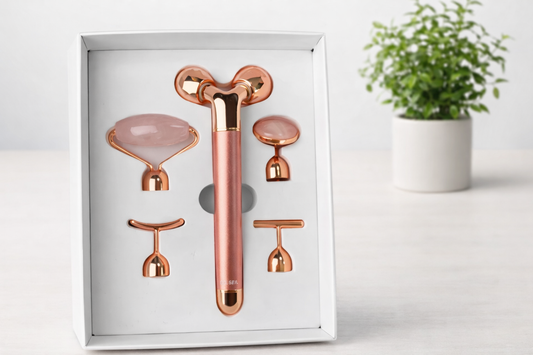 Sähköinen Kasvohierontalaite 5-in-1 – Rose Quartz Värinähieroja & Gua Sha
