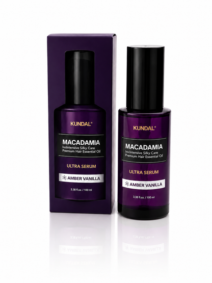 KUNDAL Macadamia Hiusseerumi 100ml – Amber Vanilla | Kiillottava & Pehmentävä Leave-In