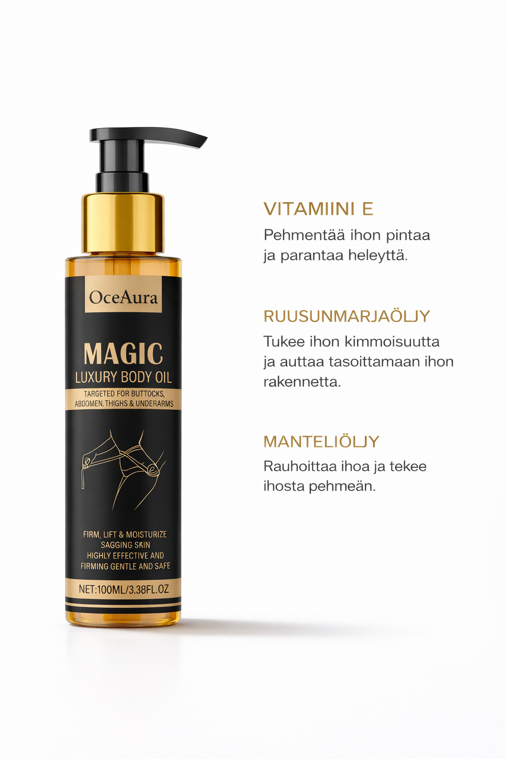 Kiinteyttävä vartaloöljy – Kosteuttava & Nuorentava öljy  Magic Luxury Body oil 100ml