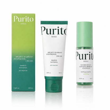 Purito Bamboo Essence kasvovoide 100 ml & Centella Asiatica -seerumi 60 ml – korealainen ihonhoito kaikille ihotyypeille