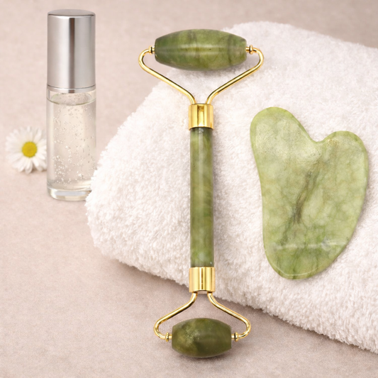 Kasvojen hieronta Jade Roller & Gua Sha Hierontasetti 2kpl – Luonnonmarmori Kasvojenhoitosetti