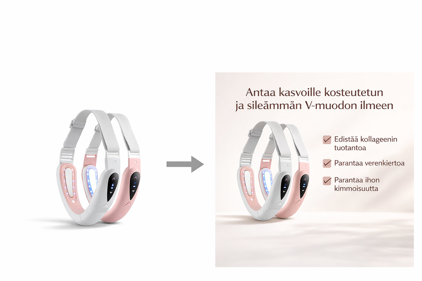 V Face Kasvojen Kohotuslaite - LED-valohoito, TENS-mikrovirta & Lämpöhieronta