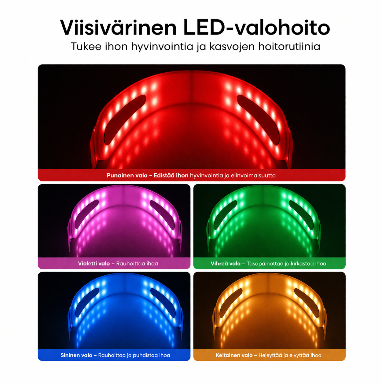 V Face Kasvojen Kohotuslaite - LED-valohoito, TENS-mikrovirta & Lämpöhieronta