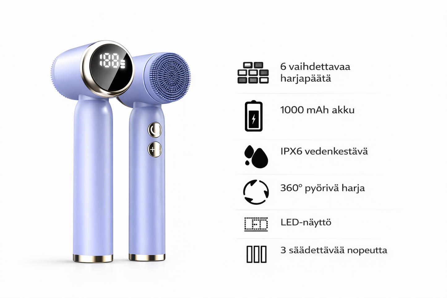 Vedenkestävä sähköinen silikoninen kasvojen puhdistusharja Facial Cleansing 6 in 1