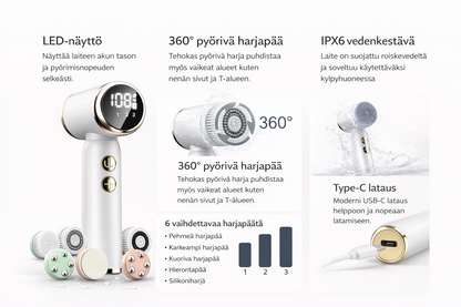 Vedenkestävä sähköinen silikoninen kasvojen puhdistusharja Facial Cleansing 6 in 1