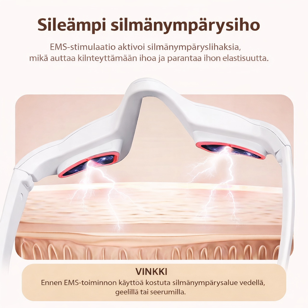 Sähköinen Silmänympäryshoitolaite EMS & Punavalo – Tummat Silmänaluset & Juonteet