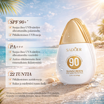 SADOER aurinkovoide SPF 90+ – kevyt ja nopeasti imeytyvä aurinkosuoja kasvoille ja vartalolle