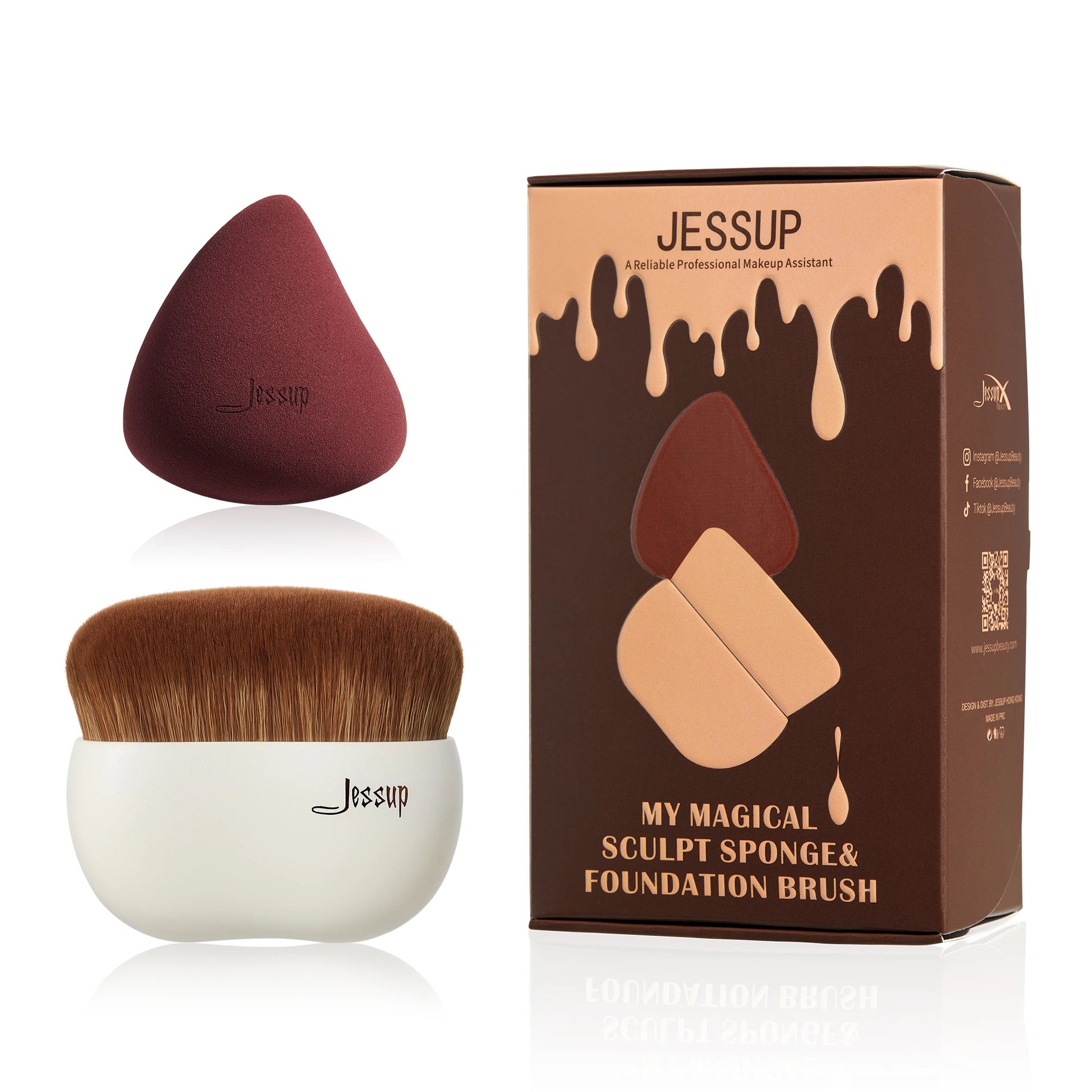 Makeup Brush Foundation Brush with Makeup Sponge,Contour Blush Concealer Highlight, T882
