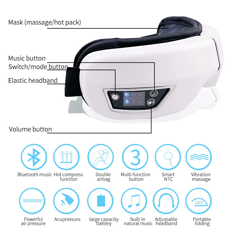 Electric Eye Massager with Heat Vibration Bluetooth Music Massage Relax Glasses DC Eyes Care Device