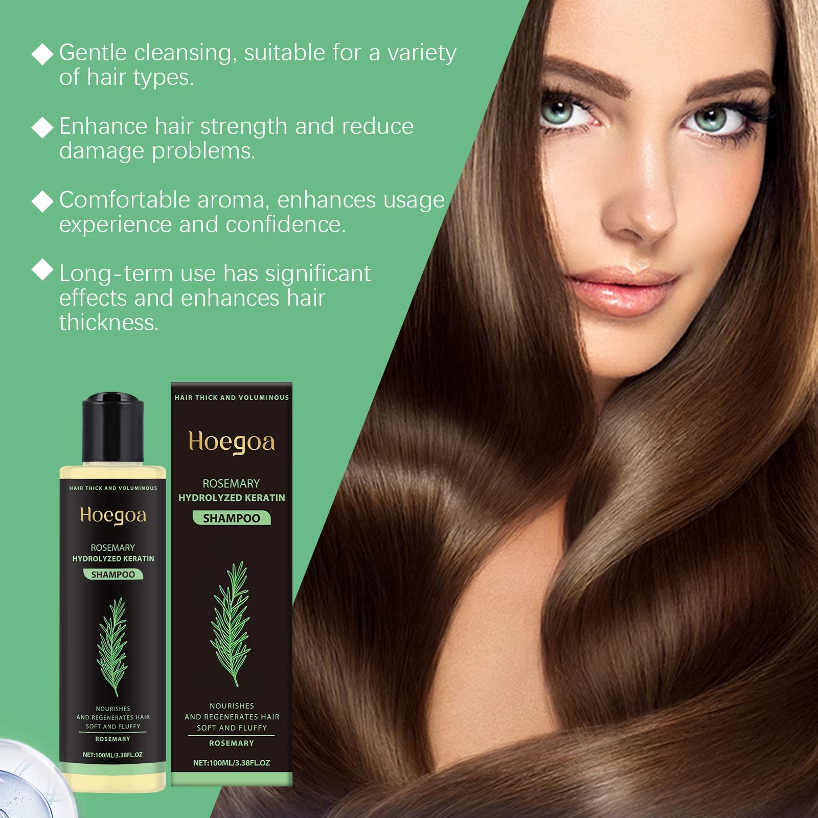 3Pcs Rosemary Hair Growth Shampoo Thickening Hydrolyzed Keratin Dry Frizzy Damaged Repair Moisturizing Scalp Cleaning Shampoo