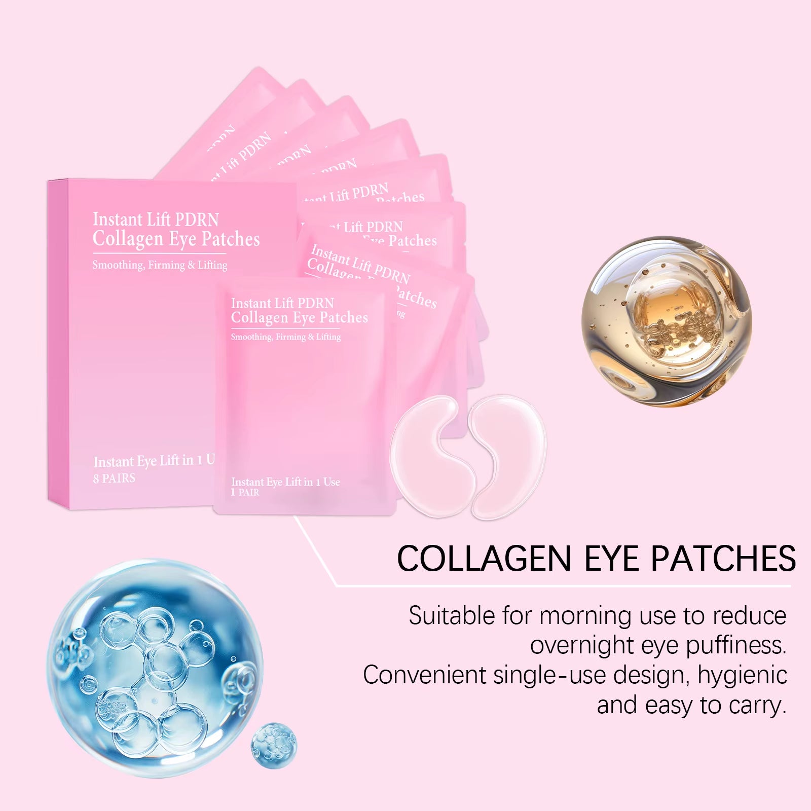 PDRN Collagen Eye Patches - anti Dark Circles & Bags Hydrogel under Eye Mask with Niacinamide & Caffeine Eye Treatment 8 Pairs