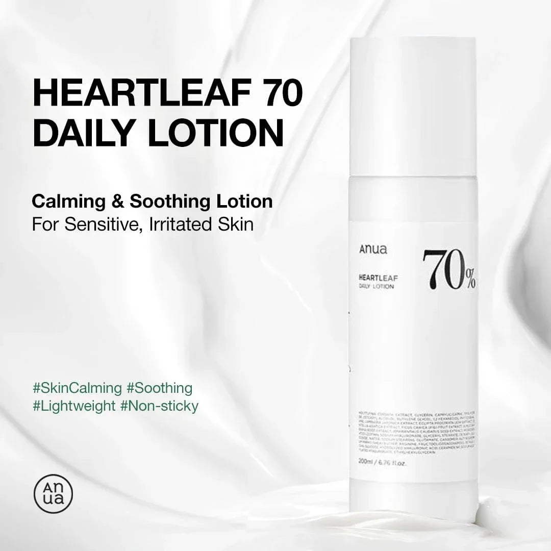 Korean Skincare 70% Heartleaf Lotion - Triple Hyaluronic Acid, Soothing & Hydrating, 200Ml