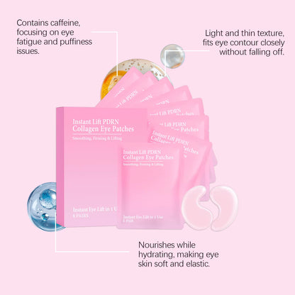 PDRN Collagen Eye Patches - anti Dark Circles & Bags Hydrogel under Eye Mask with Niacinamide & Caffeine Eye Treatment 8 Pairs