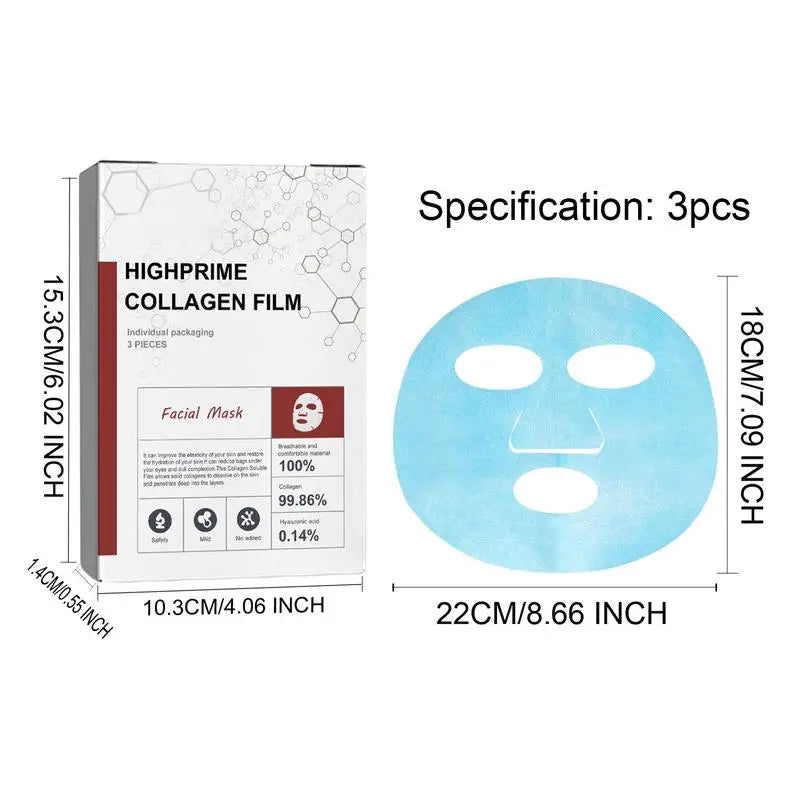 3Pcs Soluble Collagen Face Mask Collagen Facial Mask Melting Collagen Film anti Wrinkle Anti-Aging Mask for All Skin Types