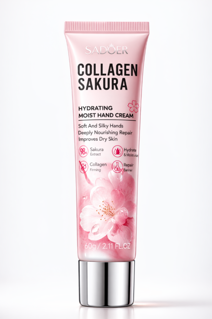 Kollageeni Käsivoide 60g – Kosteuttava & Pehmentävä Käsienhoito SADOER Sakura