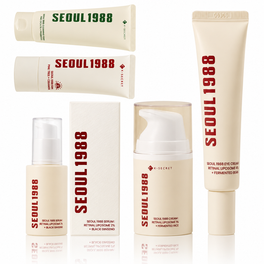 Seoul 1988 Korealainen Ihonhoitosarja – Retinoli, Aurinkosuoja SPF, Silmänympärysvoide, Essenssi & Puhdistusmaito